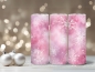 Preview: Rosa Thermobecher mit Schneeflockenmotiv, doppelwandig isoliert aus Edelstahl, 590 ml Fassungsvermögen, auf einem festlichen Hintergrund mit Weihnachtskugeln präsentiert.